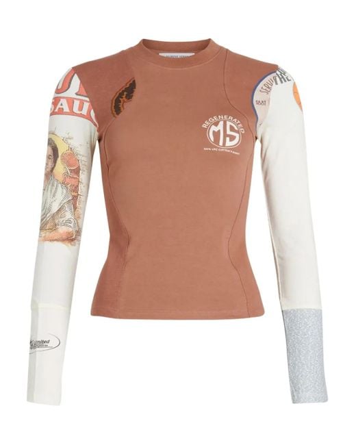 MARINE SERRE Brown Langarmshirt mit grafischem Print