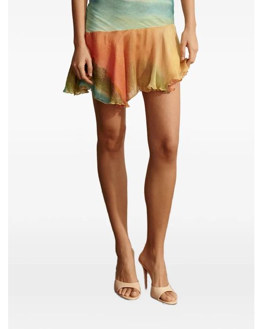 Donde Esteban Yellow Asymmetric Ruffled Mini Skirt