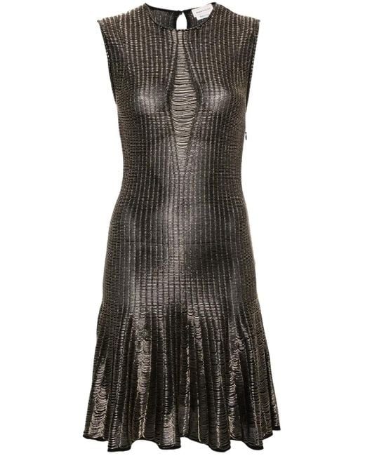 McQueen Brown Metallic-Threading Flared Dress