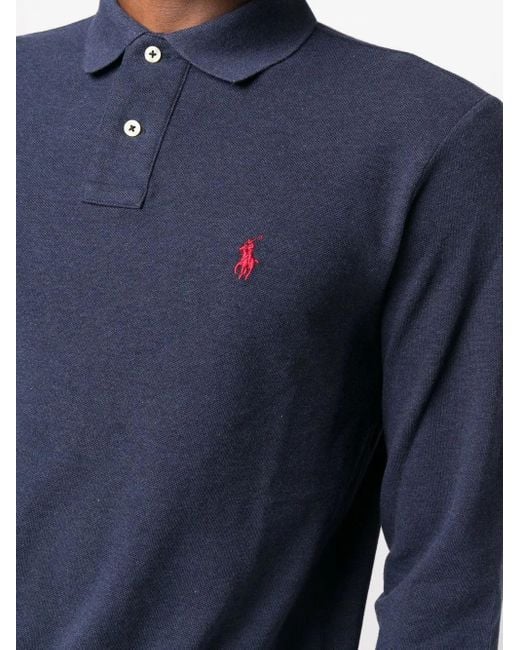 Polo Ralph Lauren Blue Long-sleeved Logo Polo Shirt for men