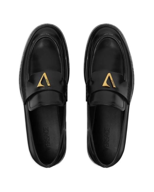 Versace Black V Leather Loafers for men