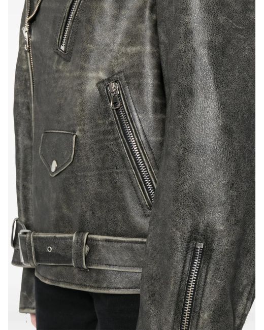 MM6 by Maison Martin Margiela Black Distressed-Effect Leather Jacket