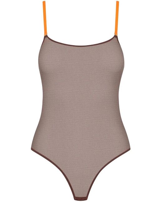 Maison Close Corps À Corps Mesh Body Met Contrasterende Band in het Brown