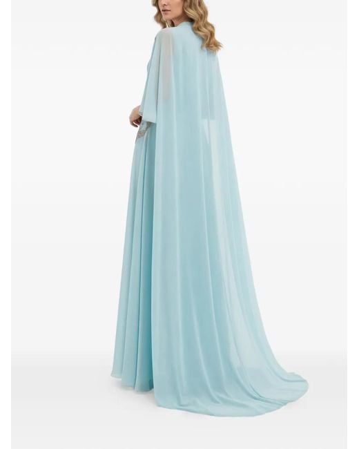 Saiid Kobeisy Blue Cape-Overlay Sequin-Embellished Dress