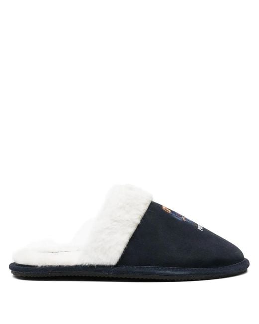Polo Ralph Lauren Blue Bear-Embroidered Slippers
