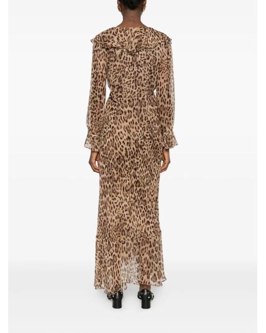 Rixo Natural Grayce Ruffled Leopard Midi Dress