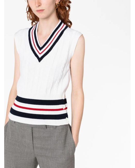 Thom Browne White Rwb-Stripe Cashmere Top