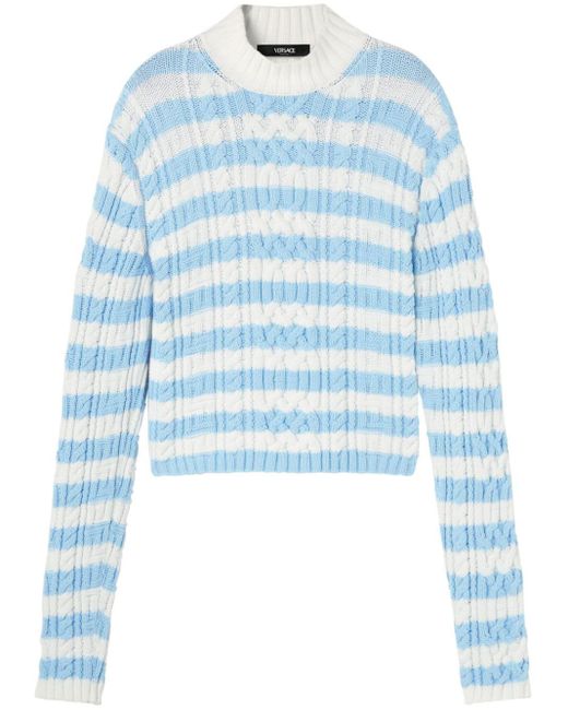 Versace Blue Striped Cable Knit Jumper for men