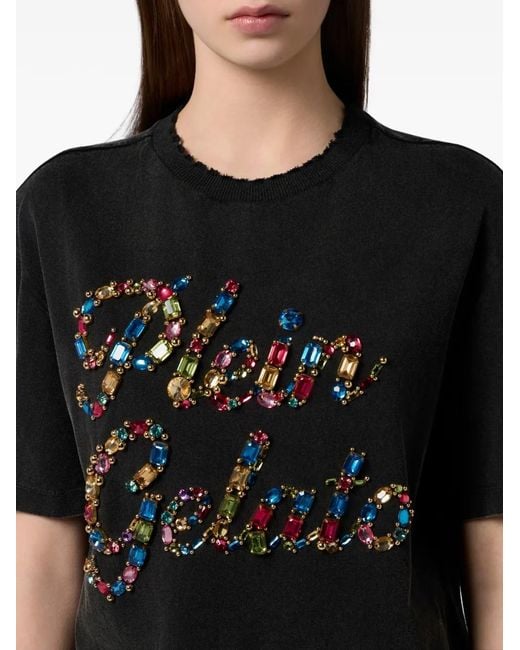 Philipp Plein Black Crystal-Embellished T-Shirt
