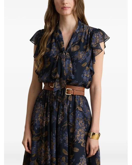 Ralph Lauren Black Floral-Print Asymmetric Dress