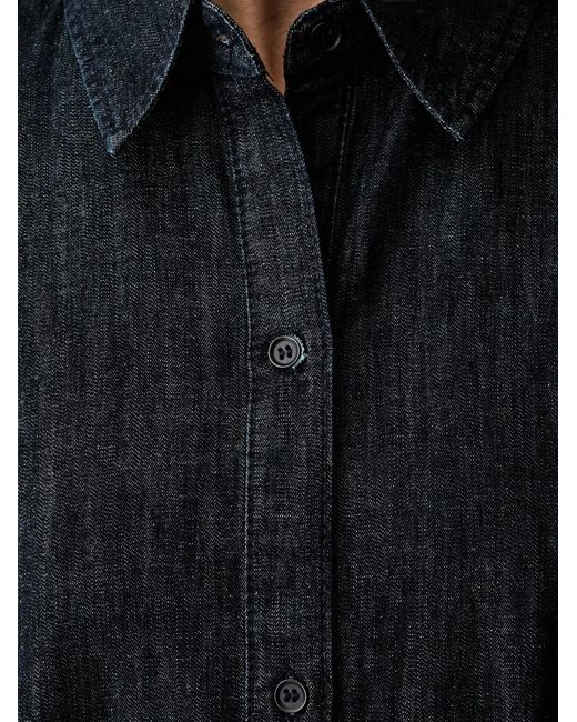 Benetton Black Button-Up Short-Sleeved Denim Midi Dress