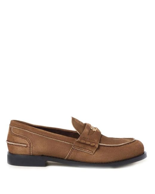 Miu Miu Brown Coin-Plaque Suede Loafers