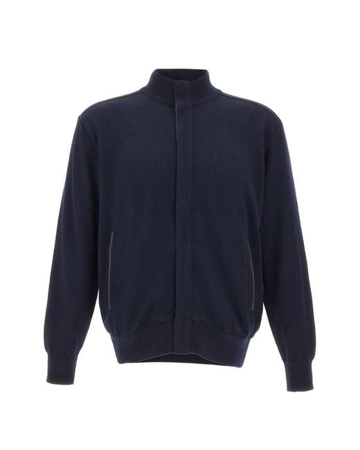 Paul & Shark Blue Logo-Embroidered Wool Cardigan for men