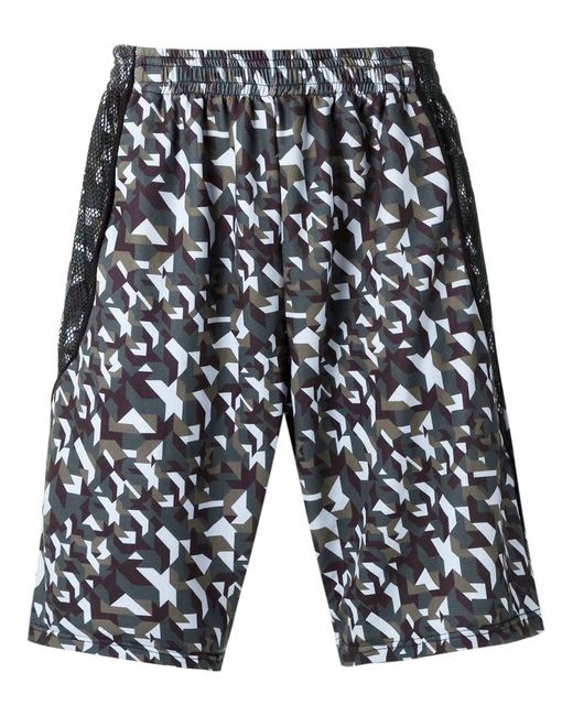 Amir Slama Gray Geometric Mesh-Paneled Cotton Track Shorts for men