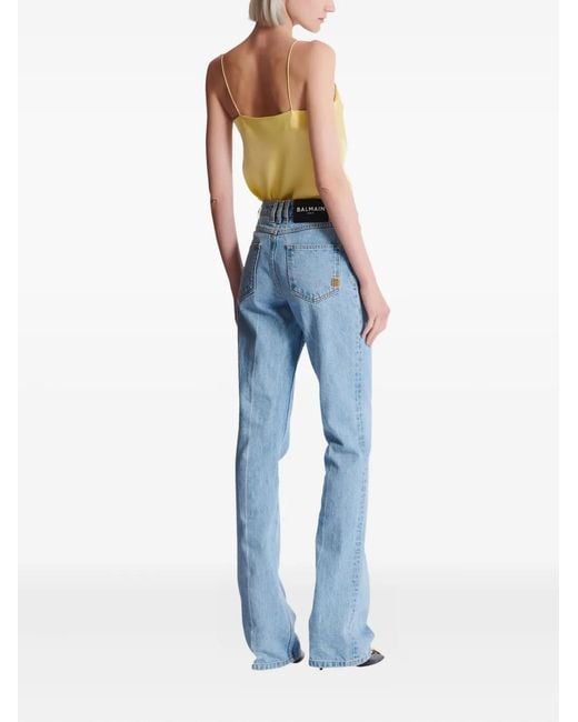 Balmain Blue High-Waisted Flared Denim Jeans