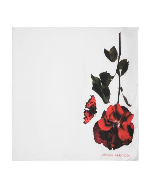 Fular Tudor Rose de seda Alexander McQueen de color White