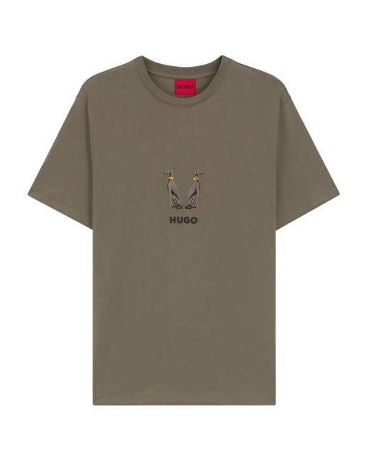 T-Shirt Dugolini Con Ricamo di HUGO in Green da Uomo