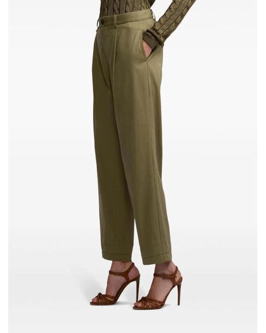 Ralph Lauren Green Pleated Wide-Leg Trousers