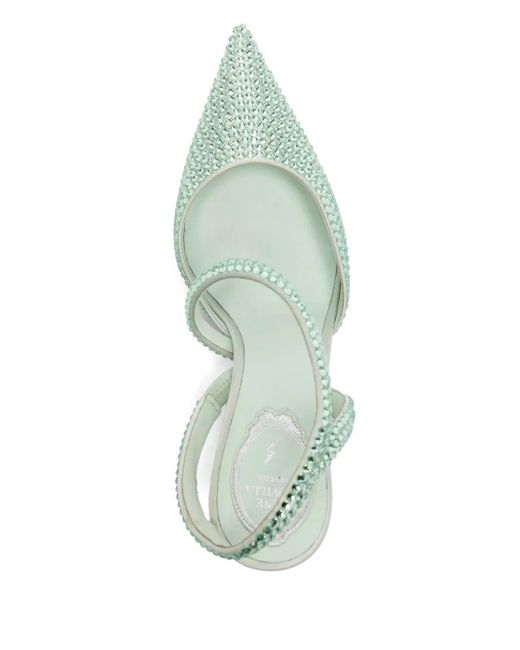 Rene Caovilla Green Pumps mit Kristallen 90mm