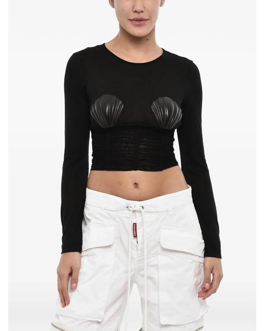 DSquared² Black Shell-Embellished Long-Sleeve T-Shirt