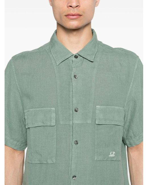 C P Company Green Button-up Linen Shirt for men