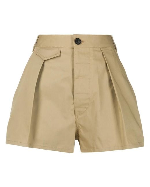 DSquared² Natural Front Pleat High-Waisted Shorts