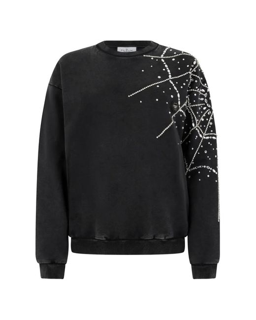 Philipp Plein Black Spiderweb Strass Round Neck Sweatshirt