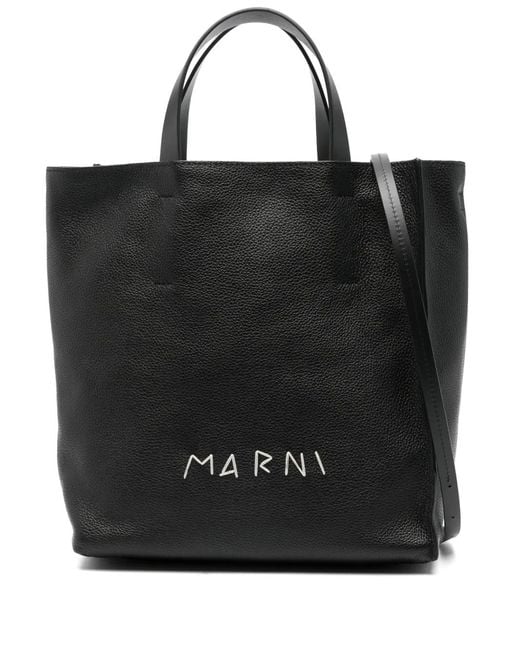 Marni Black Logo-Embroidered Tote Bag
