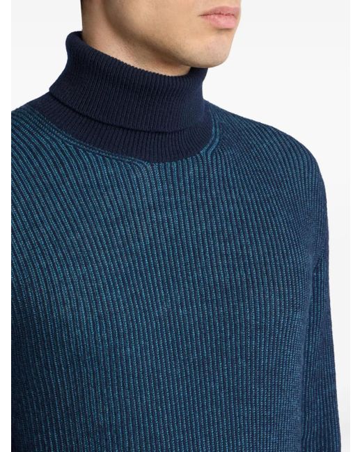 Etro Blue Ribbed Turtleneck Sweater for men