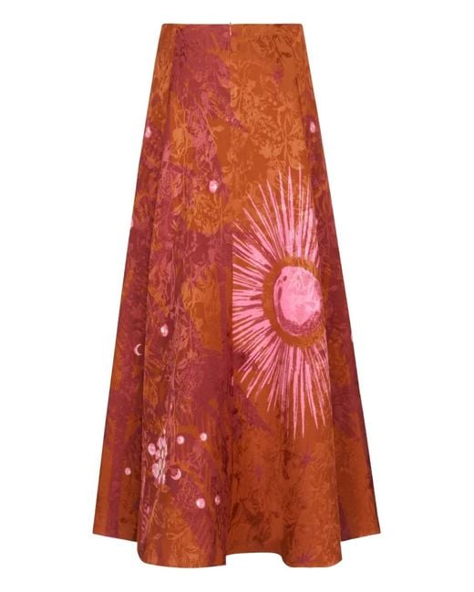 Johanna Ortiz Red Encanto De Isla Printed Jacquard Skirt