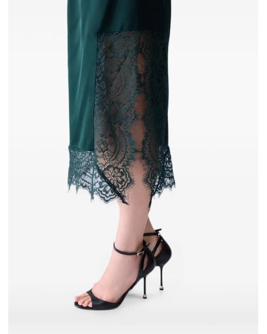 Liu Jo Green Satin Midi Skirt With Valenciennes Lace