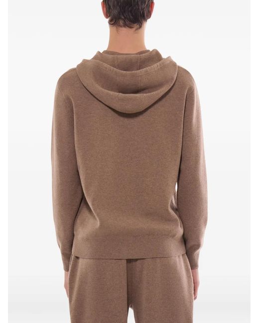 Fursac Brown Button-Placket Knitted Hoodie for men