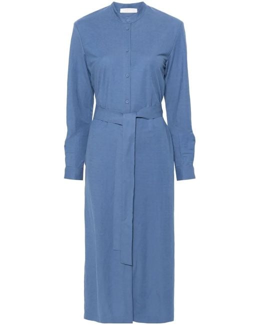 Harris Wharf London Blue Belted Shirt Midi Dress