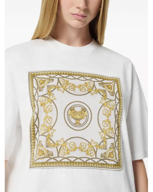 T-shirt en coton à imprimé baroque Versace en coloris White