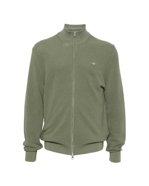 Gant Green Zip-Up Waffle-Knit Cardigan for men