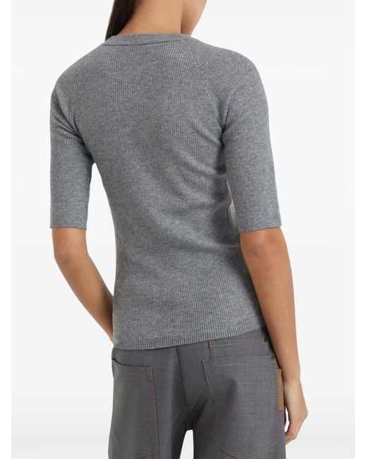 Brunello Cucinelli Gray Ribbed Speckle-Knit Top