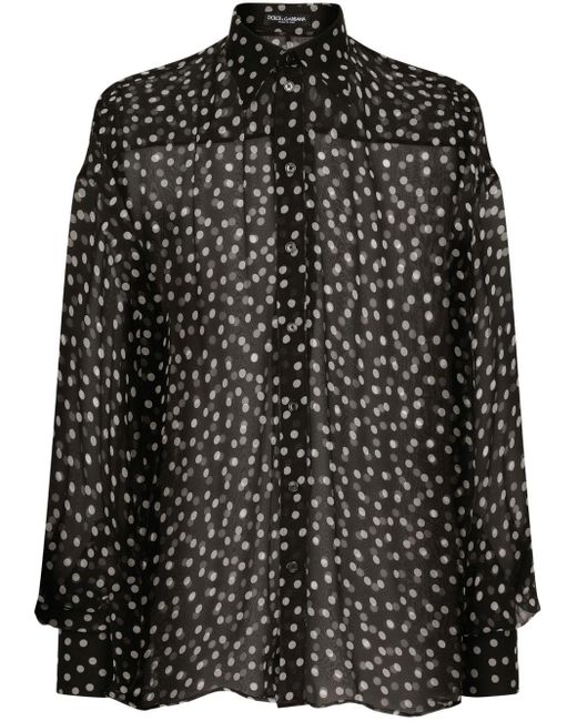 Dolce & Gabbana Black Polka-dot Sheer Chiffon Shirt for men