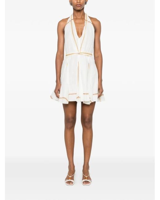 Maje White Striped Halterneck Mini Dress