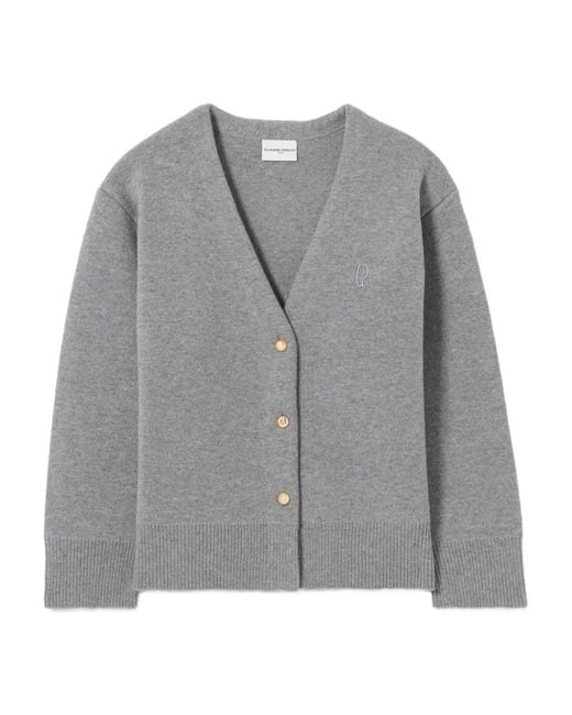 Claudie Pierlot Gray V-Neck Embroidered Cardigan