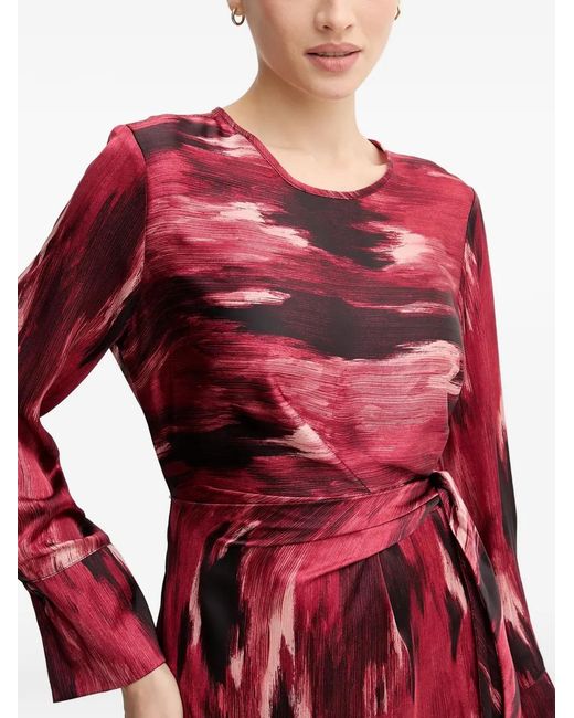 Joseph Ribkoff Red Tie-Waist Printed Dress