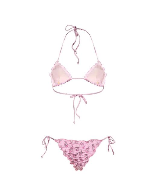 Mc2 Saint Barth Pink Ruffled-Trims Bikini