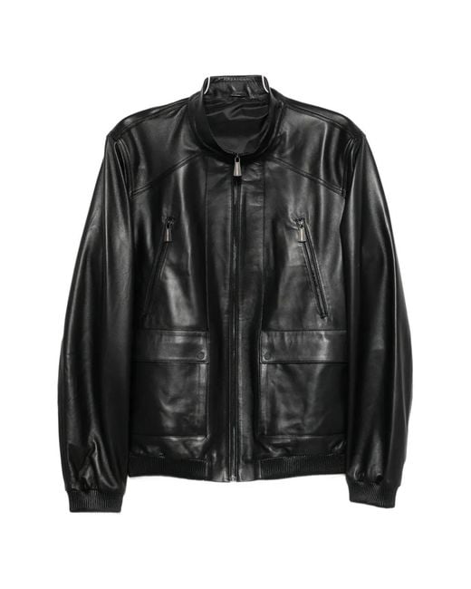 SERGIO MORETTI FIRENZE Black Zip-Up Leather Jacket for men