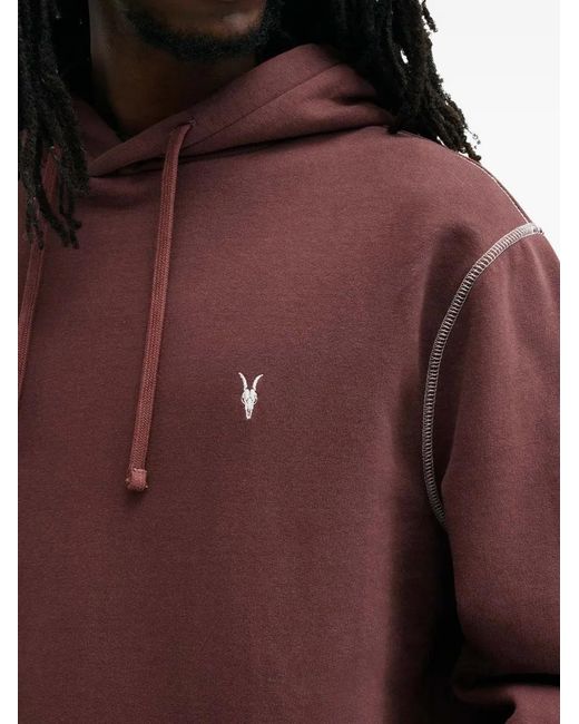 AllSaints Red Amir Contrast-Stitch Hoodie for men