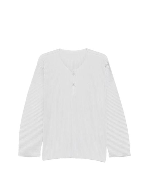 Homme Plissé Issey Miyake White February Pleated Button T-Shirt for men
