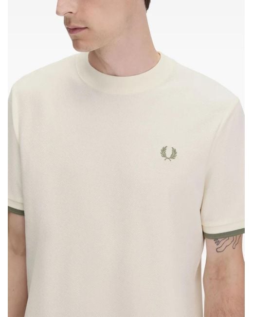 Camiseta con logo bordado Fred Perry de hombre de color White
