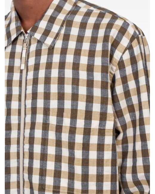 Universal Works Gray Check-Pattern Zip-Up Shirt for men
