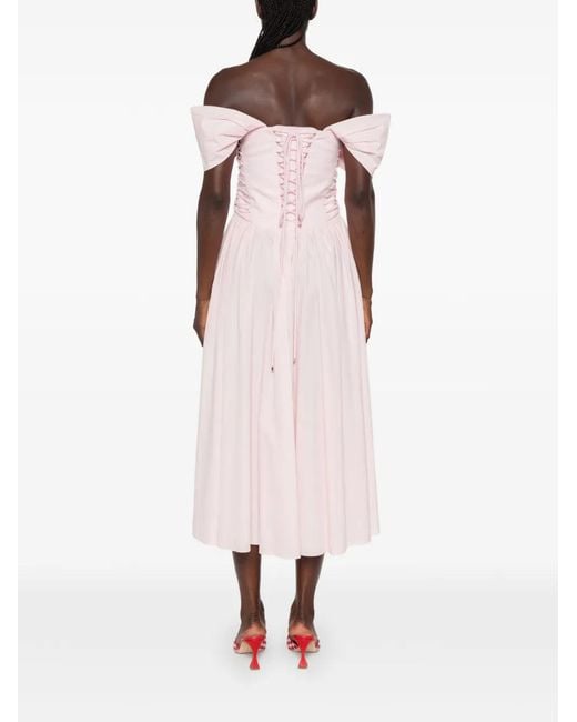Philosophy Di Lorenzo Serafini Pink Lace-Up Off-Shoulder Dress