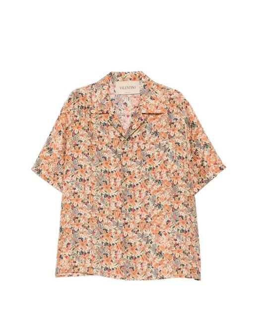 Valentino Garavani Natural Floral-Print Camp-Collar Button-Down Silk Shirt for men