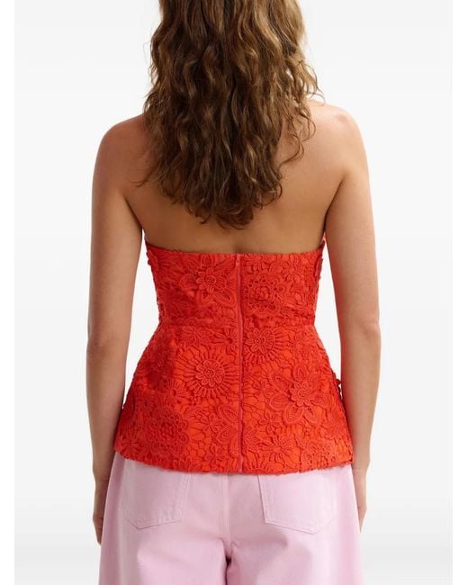Essentiel Antwerp Red Halterneck Floral-Lace Top