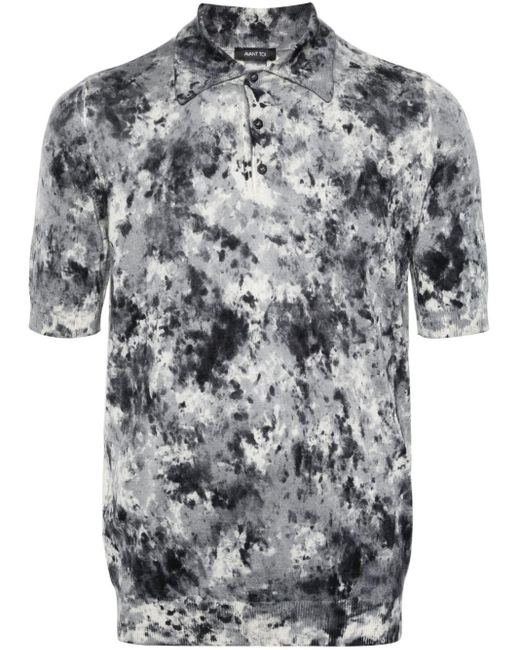 Avant Toi Gray Abstract-print Ribbed Polo Shirt for men